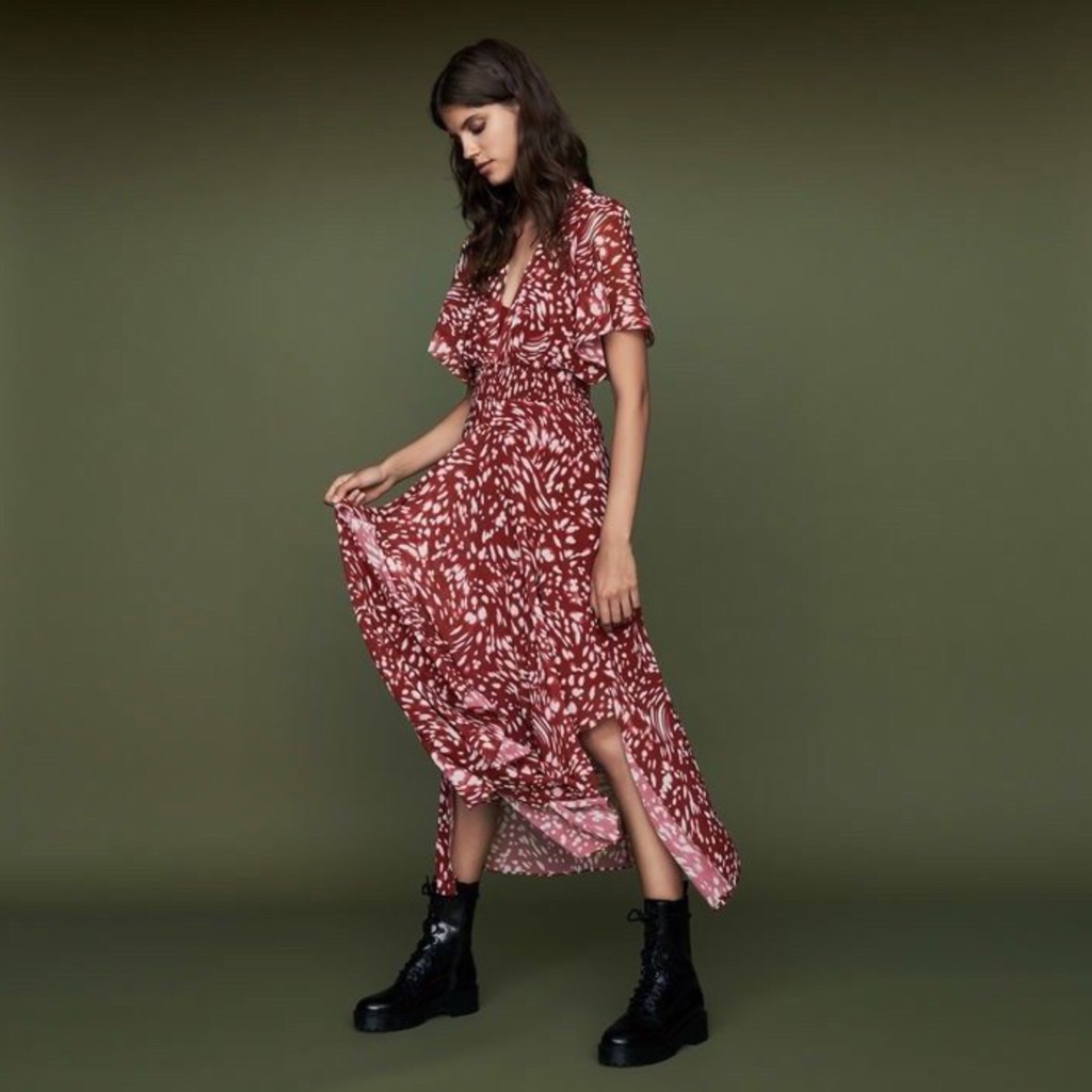 Maje Richelle Asymmetric Hem Maxi Dress S